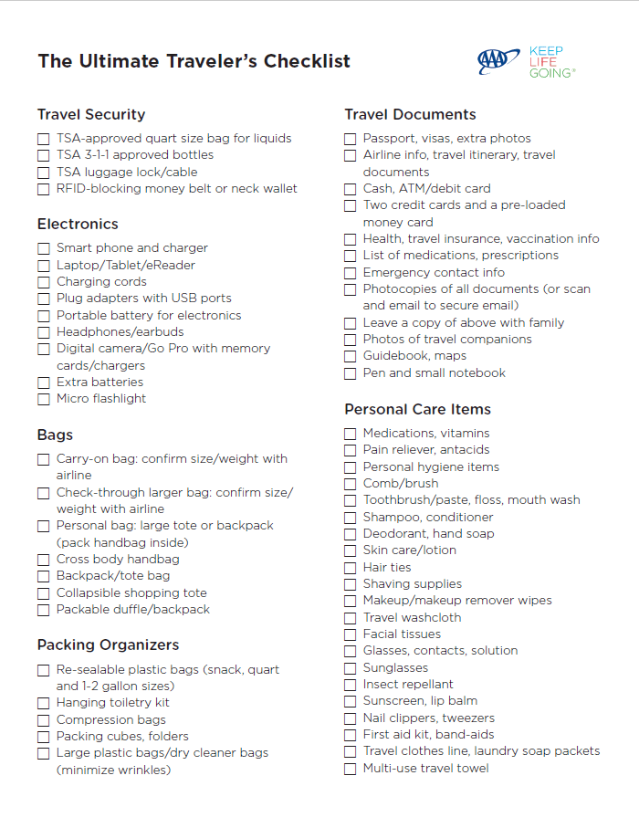 The Ultimate Traveler's Checklist - AAA Oregon/Idaho