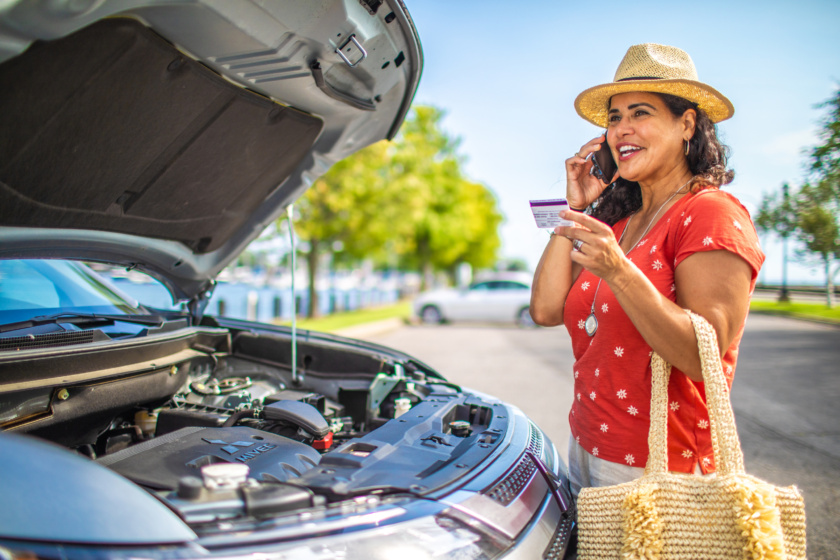Car Problems Woman Calling AAA For Help