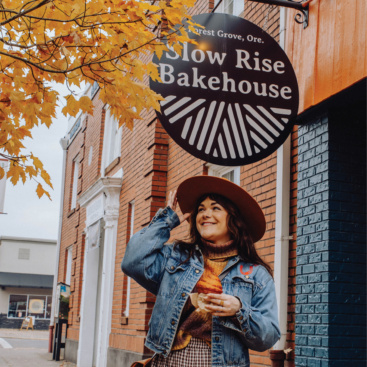 Woman_outside_Bakery_in_Forest_Grove